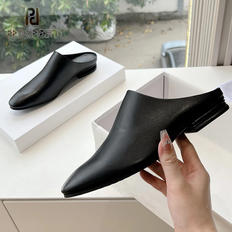 

Simple Style Lady Genuine Leather Slipper Shoe Mary Jane Luxury Black White Round Toe Daily Walking Mules Lazy Casual Shoe