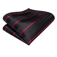 Black Red Striped Wedding Tie For Men Handky Cufflink Gift Men Necktie Fashion Business Party Dropshiping Designer Silk 6