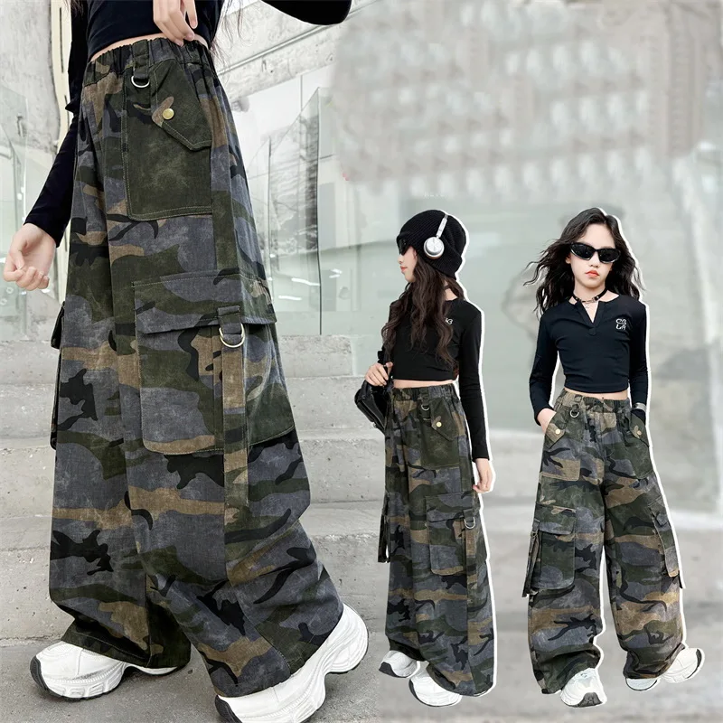 Spring Autumn Children Tactical Camouflage Hunting Cargo Pants for Boy Girl Sweatpants Unisex Kids Loose Casual Street Trousers