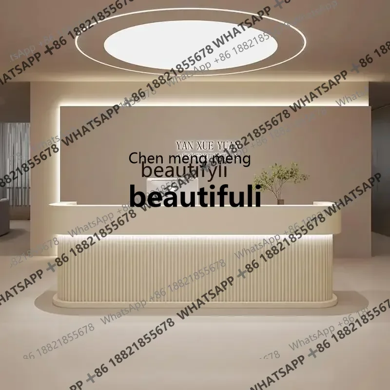 Simple checkout page Light luxury beauty salon bar counter, curved store Modern fashion front desk reception R