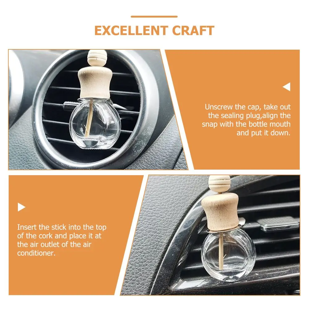 

6 Pcs Accessories Automotive Fragrance Diffuser Bottles 10ml Car Vent Diffusers Reusable Refillable Scented Wood Glass Material