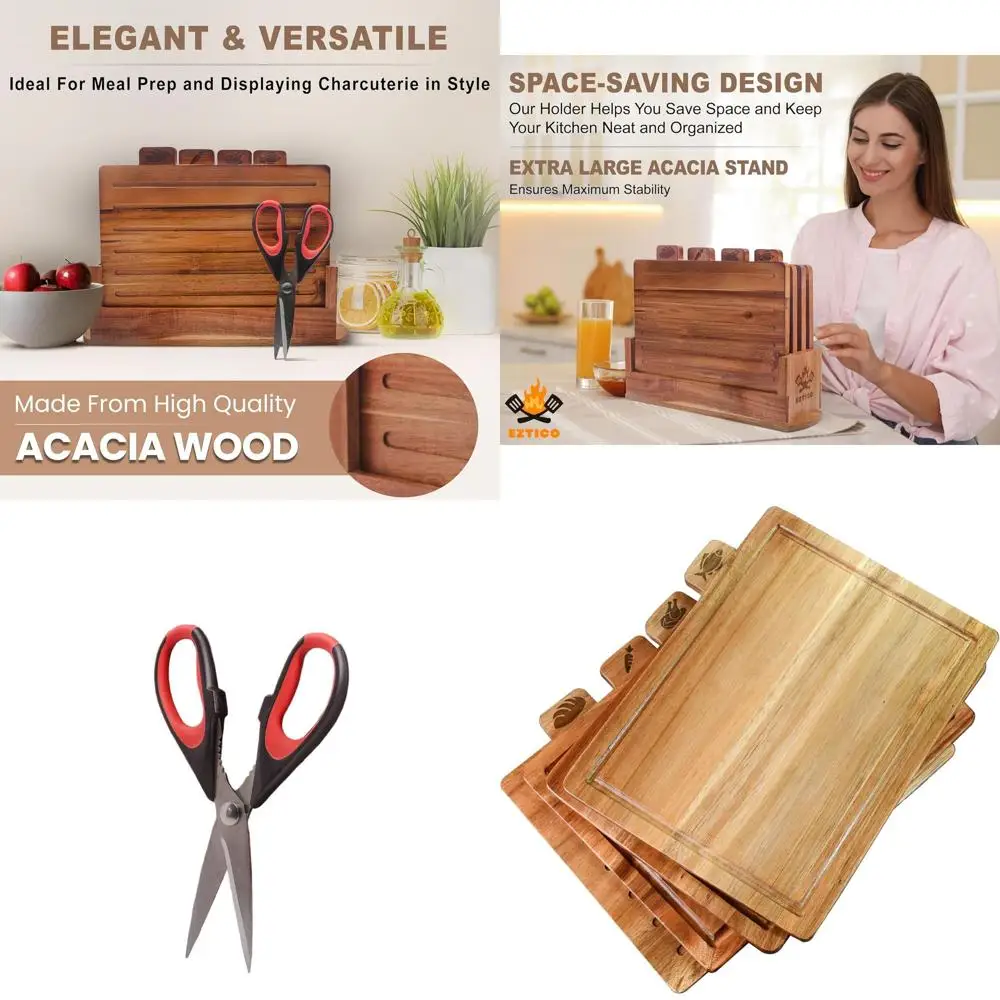 

Wooden Cutting Board Set with Scissor Stand