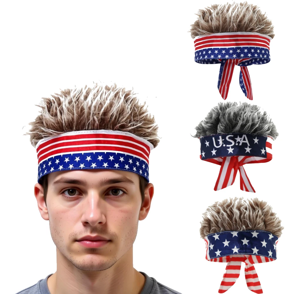 

Mens Visor Cap Wig Spiked Adjustable Baseball Cap Golf Hats American Flag Wig Golf Hats for Sports Event Carnival Festival Party