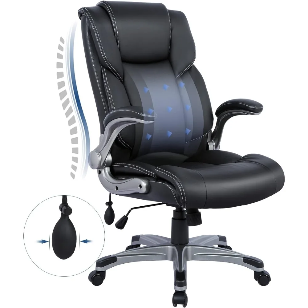 Silla de oficina ejecutiva de espalda alta, asiento ergonómico de cuero para escritorio de computadora en casa, bloqueo de inclinación ajustable, para estudio de trabajo para adultos, negro