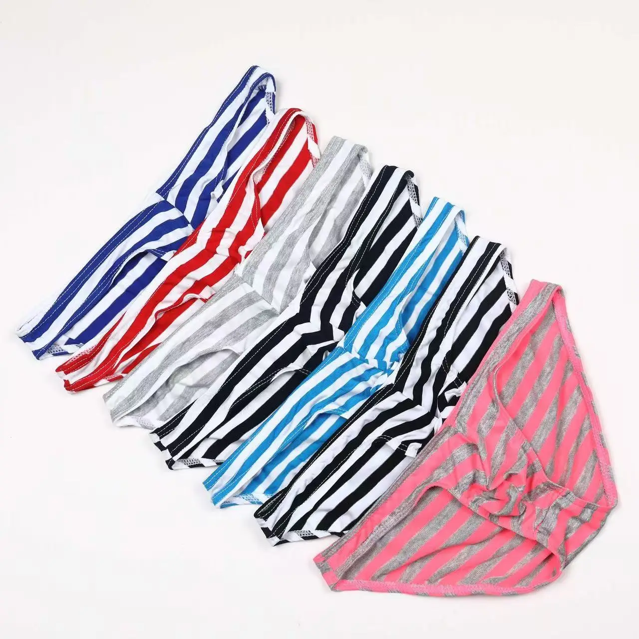 Men's Fashion Stripes Bikini Gay Sexy Low-Rise Bulge Pouch Briefs Youth Comfy Breathable Sports Panties Elastic Hip Lift Mankini