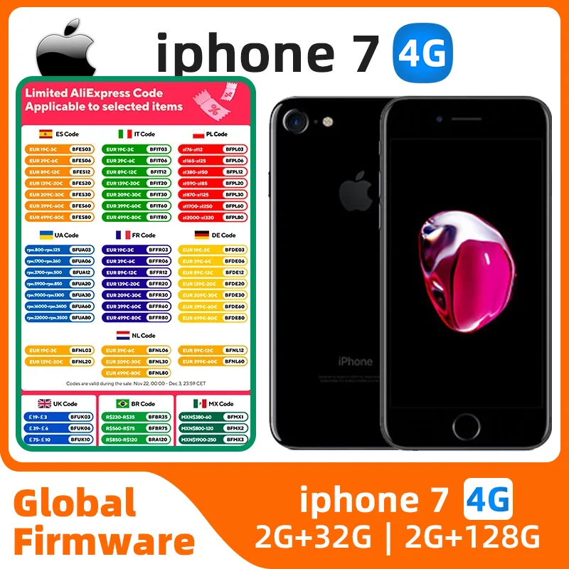 هاتف Apple iPhone 7 رباعي النواة 4G LTE مستعمل 32 جيجابايت/128 جيجابايت ROM 4.7 بوصة 12 ميجابكسل بصمة أصابع هاتف مستعمل غير مقفول