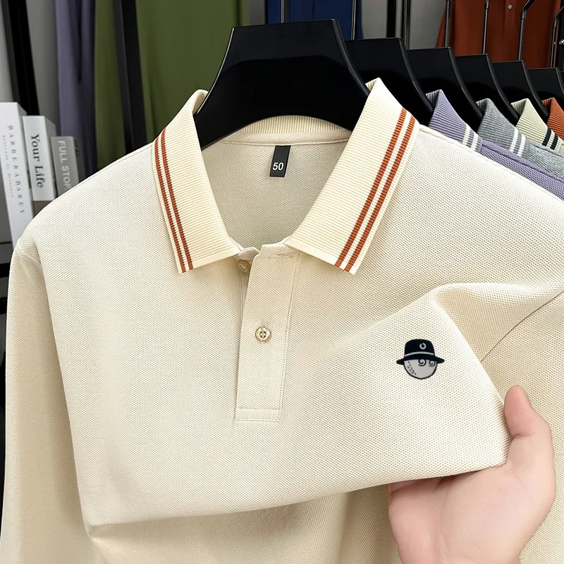 Exquisite Men's Designer Fashion Lapel Print Polo Shirt 100%  Cotton Warn Autumn Long Sleeve T-Shirt Business Casual Men's Wear