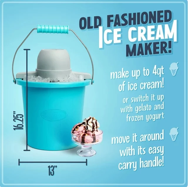 Nostalgia 4-Quart Electric Ice Cream Maker with Easy-Carry Handle, Blue