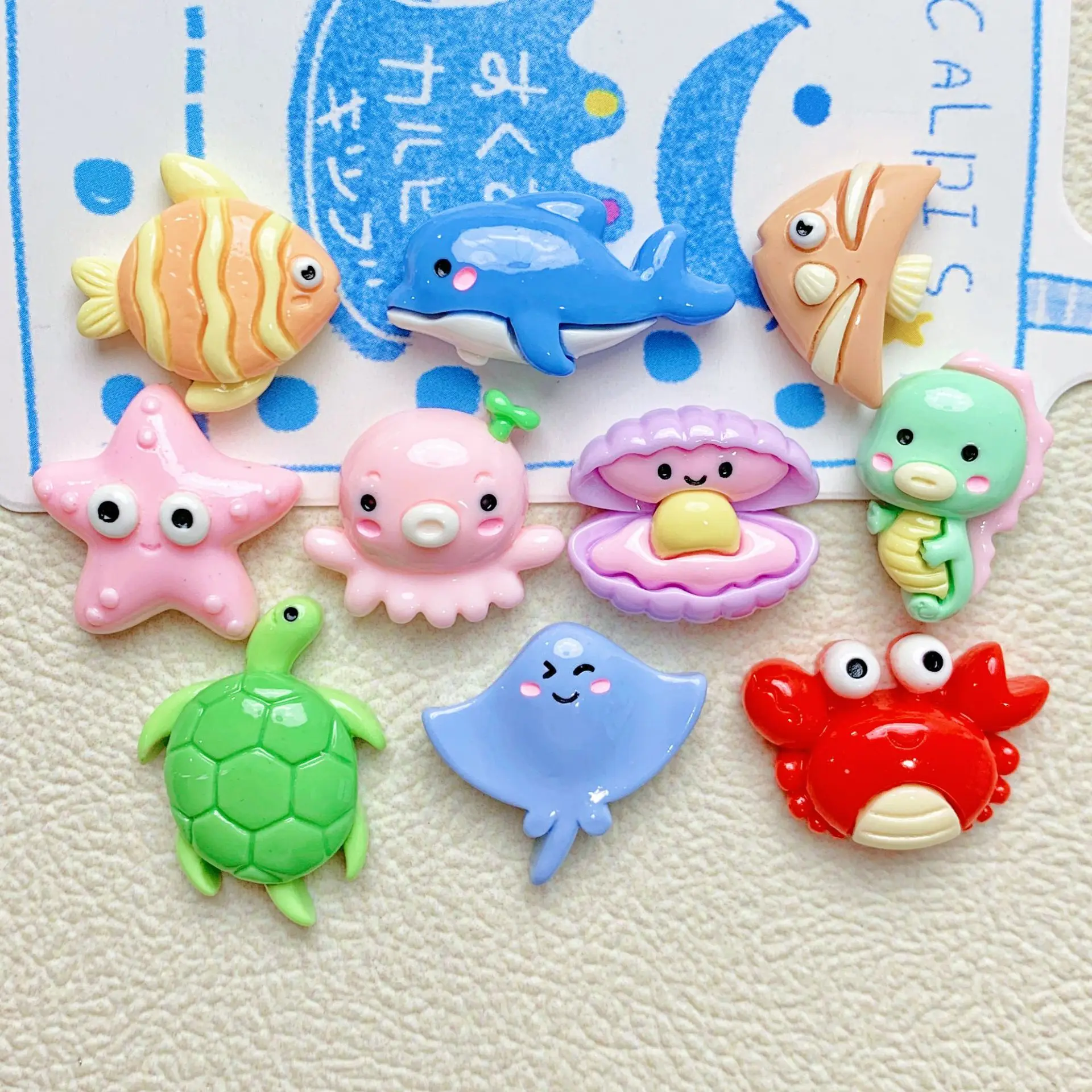 100pcs Kawaii Turtles Starfish Crabs Whales Oceans Animal Flatback Resin DIY Cabochon Crafts Supplies Phone Shell Decor Material