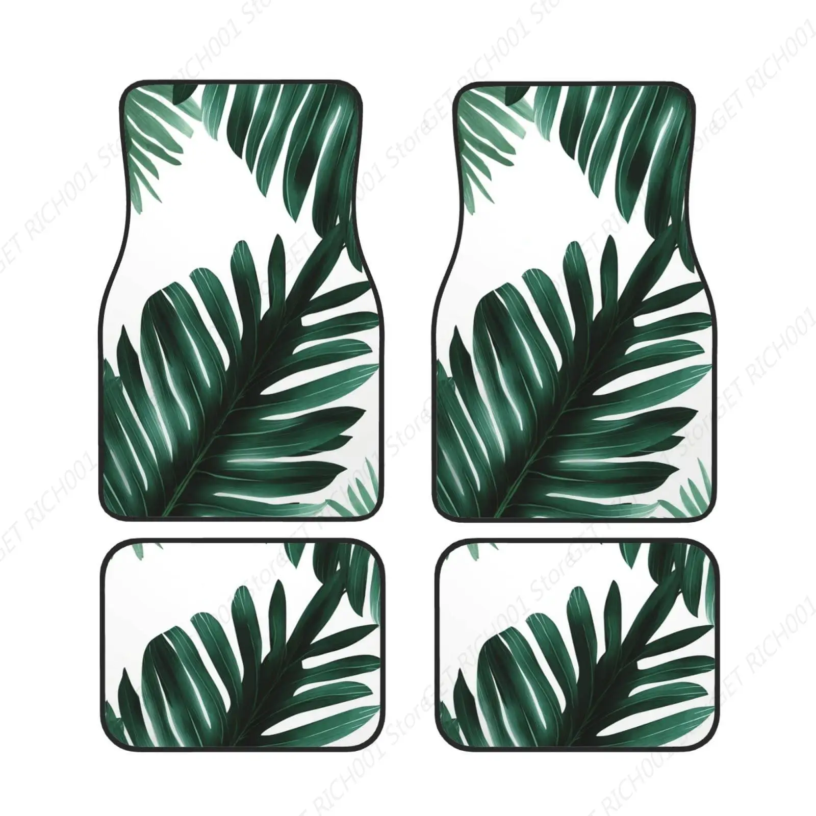 Car Floor Mats 4 Piece Floor Mats for Car Universal Car Mat Set Cute Green Palm Leaves Car Foot Pad Non-Slip Heel Pad for SUV