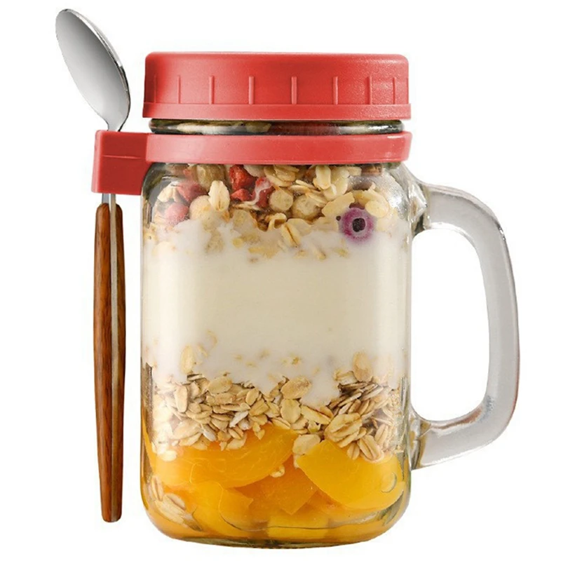 Overnight Oats Jar With Lid And Spoon Milk Fruit Salad Food Storage Container Yogurt Overnight Oats Container