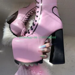Lady Pink Patent PU Ankle Mary Janes Boots Footwear New Arrive Platform Elegant Pink Daily Causal Boots Chunky Heel Size 35-46