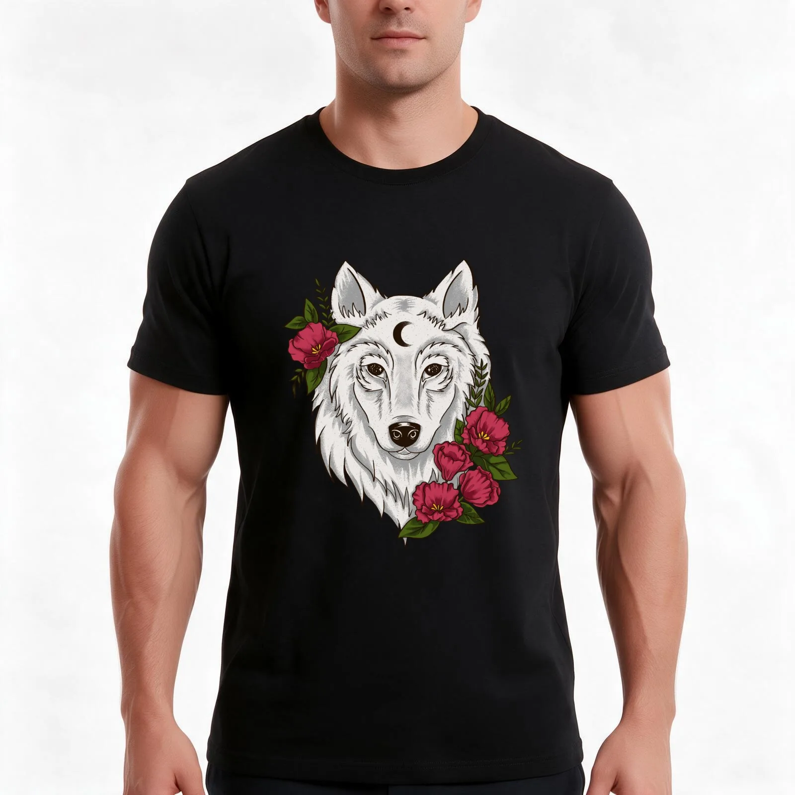Starry Wolf Funny Wolf Gift Wolf Lover Gift T-Shirt, Summer Casual Cotton Tee, Oversized Streetwear Tops, Vintage Graphic Print