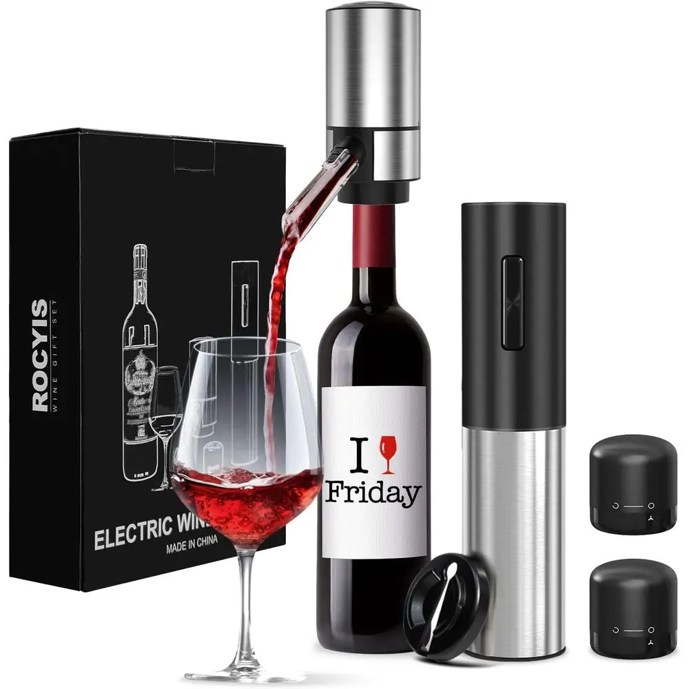 

Battery-Powered Wine Opener and Aerator Set - Rechargeable Dispenser with Oil Cutter and Vacuum Stoppers