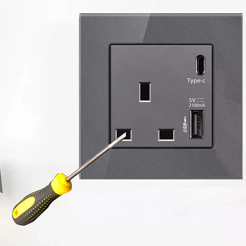 1Pc Power 2100MA USB Outlet Fast Charging Panel 86-Type 13A Wall Type C Interface Socket Maximum Voltage 250V For UK US EU
