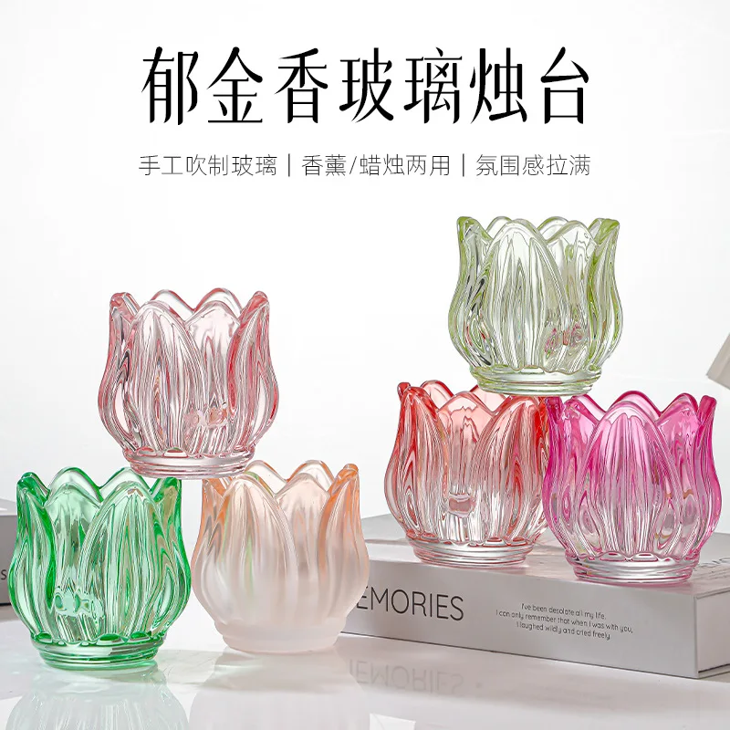 Empty Glass Tulip Candle Holder Home Decoration Ornament Candle Container Colored Candle
