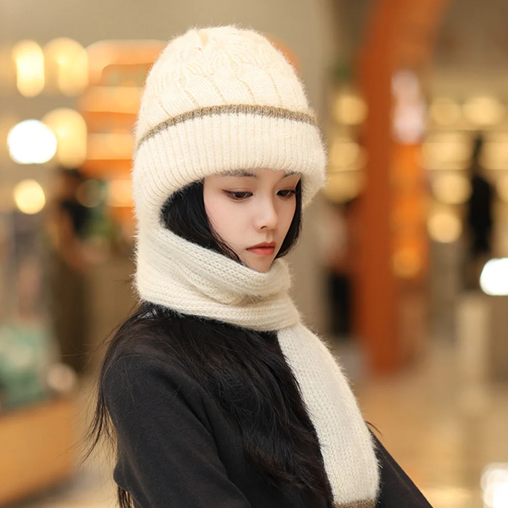 أزياء الشتاء القطيفة قبعة متكاملة وشاح سميكة محبوك سدادات حماية الأذن قبعة عادية يندبروف قبعة صغيرة وشاح ركوب الدراجات