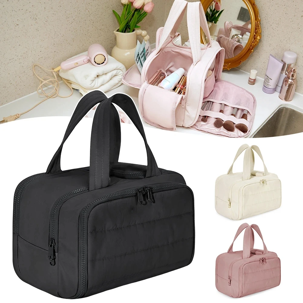 Lightweight Makeup Bag Waterproof Soft Top Handle Bags Large Capacity Portable Storage Case Women Travel Toiletry Wash Handbag