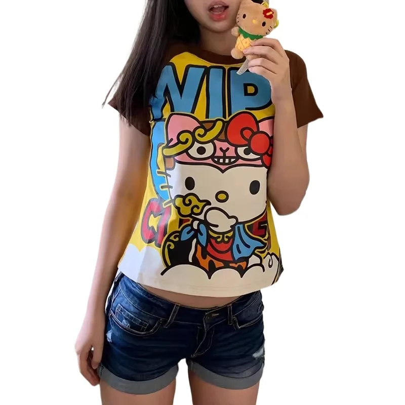

Hot Y2K Hello Kitty Selling Cute Cartoon High Street Hip Hop Shirt Women's Loose Casual Comfortable Sports Short Sleeved T-Shirt