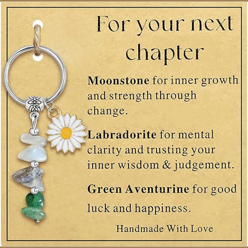 Gravel keychain ring New start colleague gift dripping oil small daisy flower natural stone crystal gravel keychain