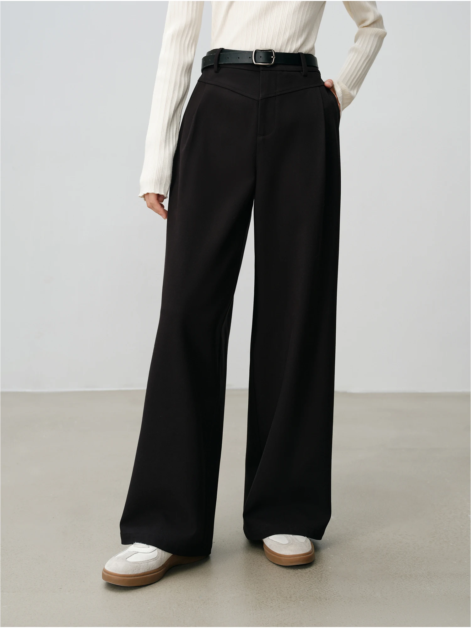 ZIQIAO【2 Color 2 Length】Women Full Length Black Straight Trousers Thicken Winter Grey Women Cropped Pant 24ZQ94159+24ZQ94158