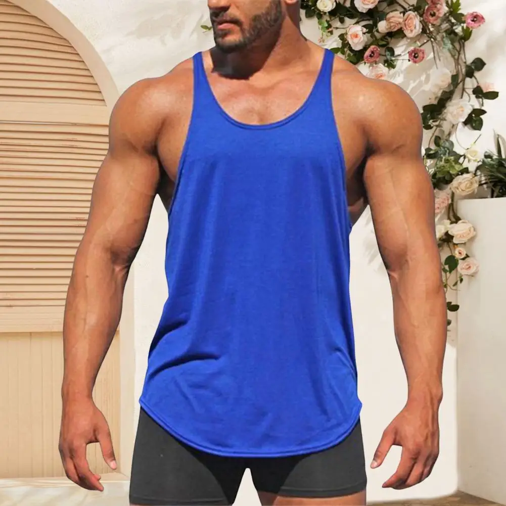 Men Fitness Vest Men's Solid Color Sport Vest With Racerback Design For Bodybuilding Fitness O-neck Top With Spaghetti Straps