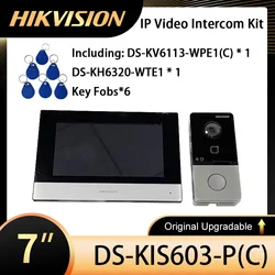 Hikvision-Kit de vídeo porteiro, campainha POE padrão, porta estação, monitor WIFI, DS-KIS603-P(C), DS-KV6113-WPE1, DS-KH6320-WTE1