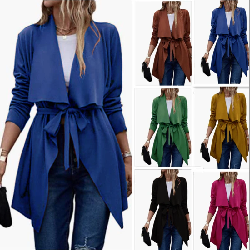 

Spring and Autumn Women Coat with Waist Tie Up Windbreaker Multi Color Trench Coat for Women