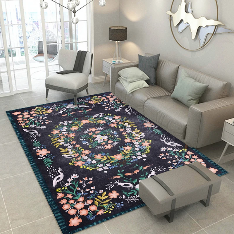 

American Style Flower Carpet, Retro Light, Luxury, Simple Abstract, Living Room, Sofa, Bedroom, Household, Non-Slip Floor Mat