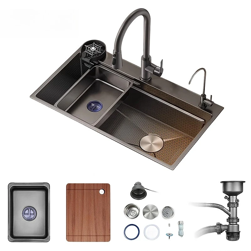 

High Quality Modern Handmade 304 Stainless Steel Thickened Single Bowl Nano Kitchen Multifunctional Design Sink