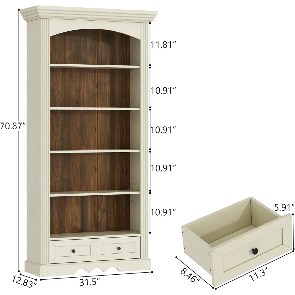 "خزانة كتب مقوسة على طراز المزرعة مكونة من 5 طبقات مع مساحة تخزين وأرفف قابلة للتعديل" #2