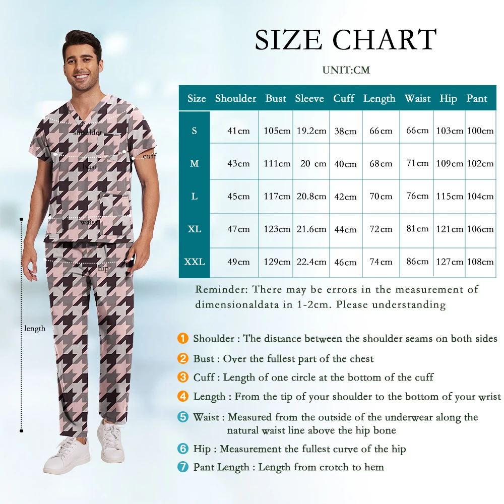 Printed Medical Clinic Printed Scrub Top Pants Medical Professional Universal Unisex Scrubs Sets Elastic Breathable Work Clothes