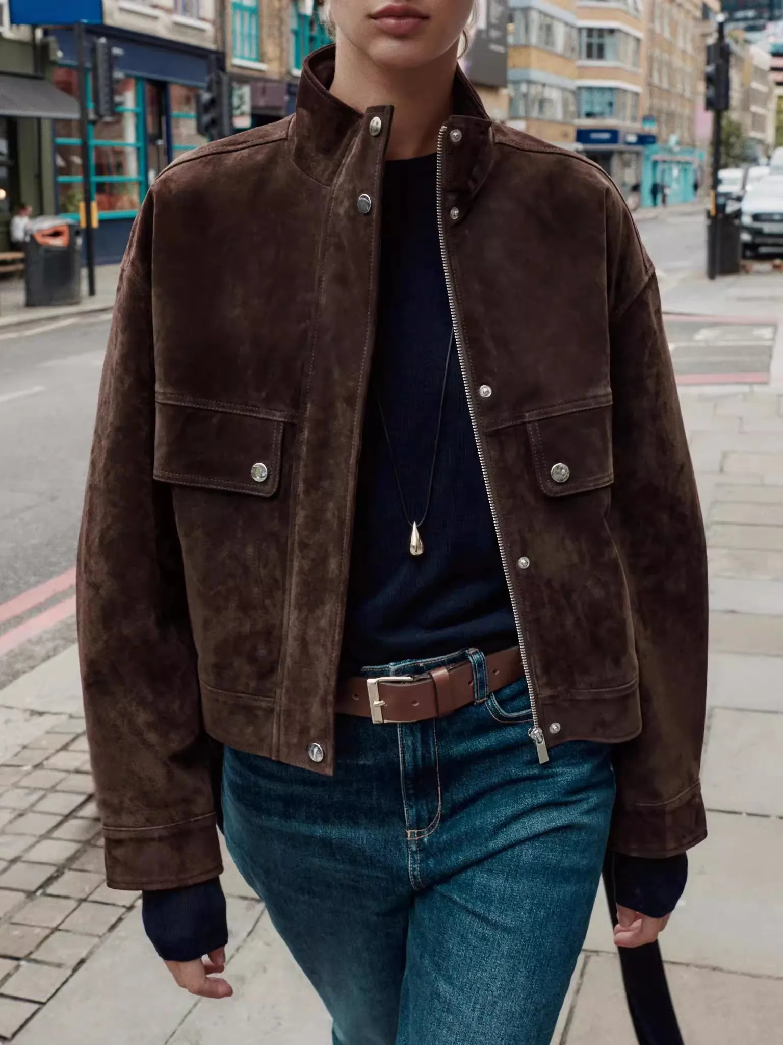Manteau de pilote Jaet pour femmes, nouvelle collection automne 2025 ket, décoré en Faux daim, vêtements d'extérieur, coupe cintrée, Vintage