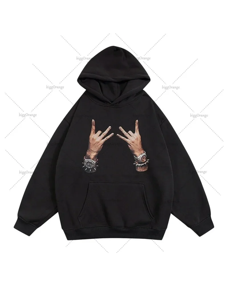 

Retro Hip-hop Street Rock Fashion Clothing Tops Men Vintage American Oversized Sweatshirt Punk Casual Versatile Loose Hoodie