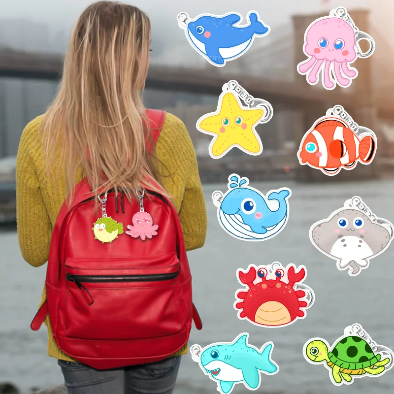 Marine Animal Keychain New Cartoon Acrylic Backpack  Pendant Decoration Birthday Gift for Boys and Girls Random Style 1pcs