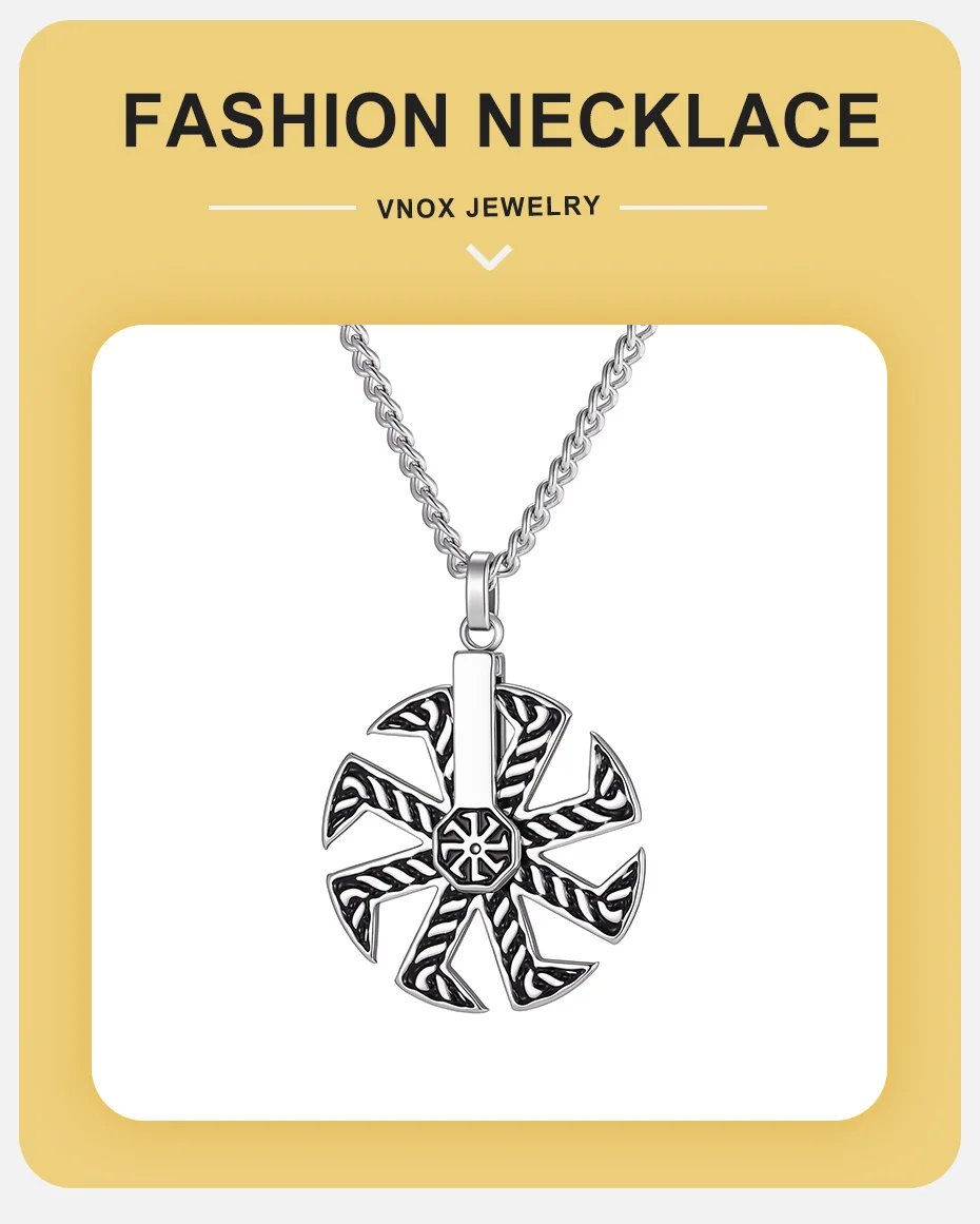Vnox Drehbarer Kolovrat-Anhänger Halskette für Männer, Edelstahl Vintage Slawisches Symbol Amulett 60cm Gliederkette Punk Schmuck Geschenk – Detail 1