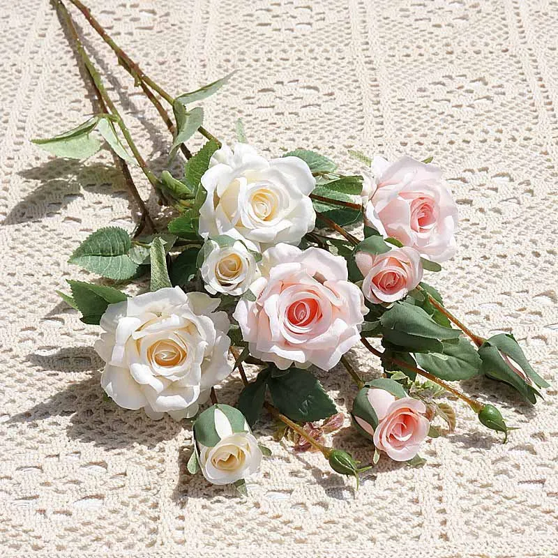 65cm 5 Heads Artificial Rose Flower Branch Wedding Floral Arrangement Accessories Bridal Bouquet Props