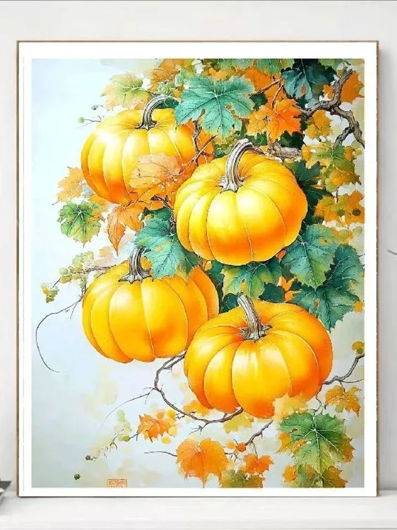 

Modern Simple Style Cross Stitch Bead Embroidery Pumpkin Harvest Pattern Restaurant Home Decor Cotton Fabric Kit