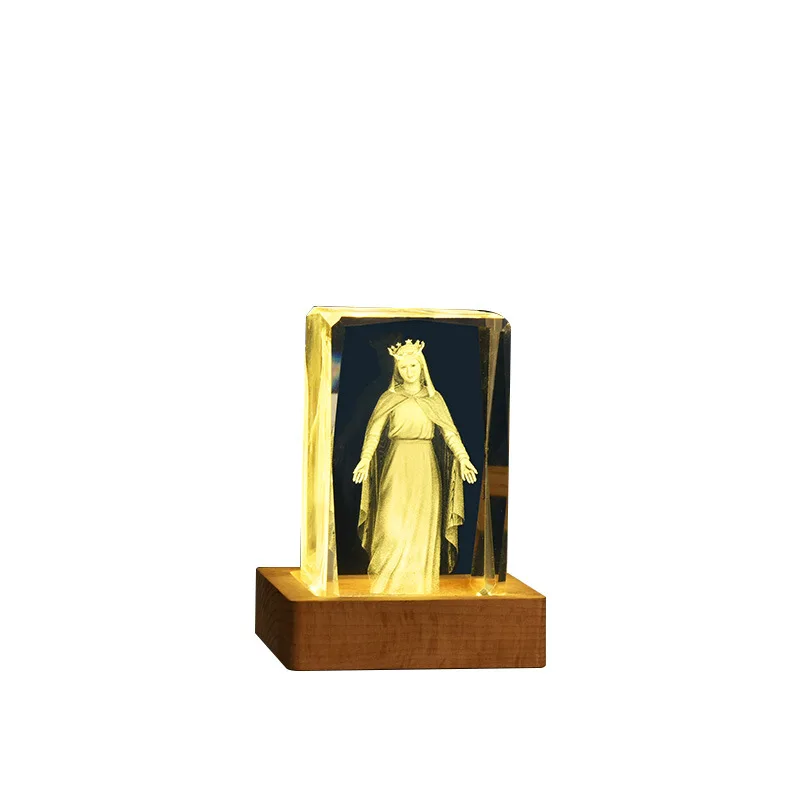 Buddha Statue Cube Crystal Ornament with Wooden Base and Festival Prayer of Our Lady Jesus Crystal Ornament Angel Cross view 5