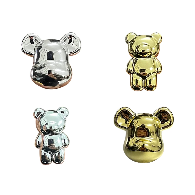 4Pcs New Original Fashion Golden Silver Badges Shoe Pins DIY Parts Cute Cartoon Bear Shoe Charm Decorations For Clogs Accessory