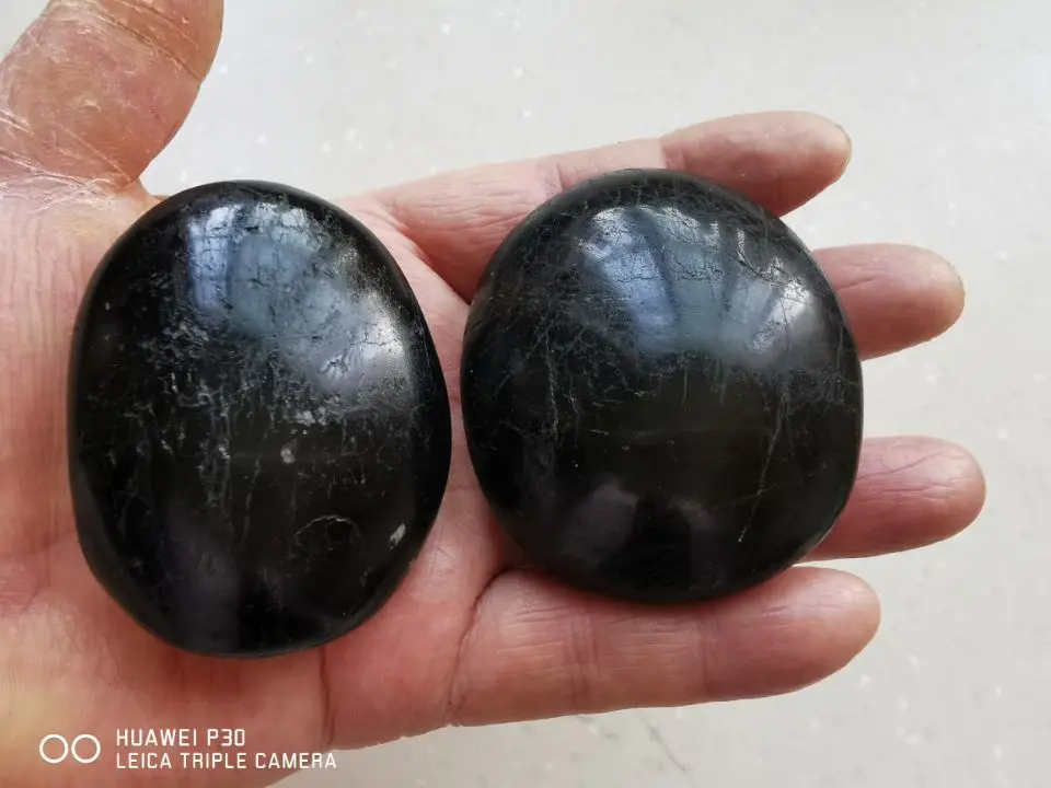 2PCS Black Tourmaline Crystal Pocket Palm Stone(Smooth Polished Worry Stone) 226g