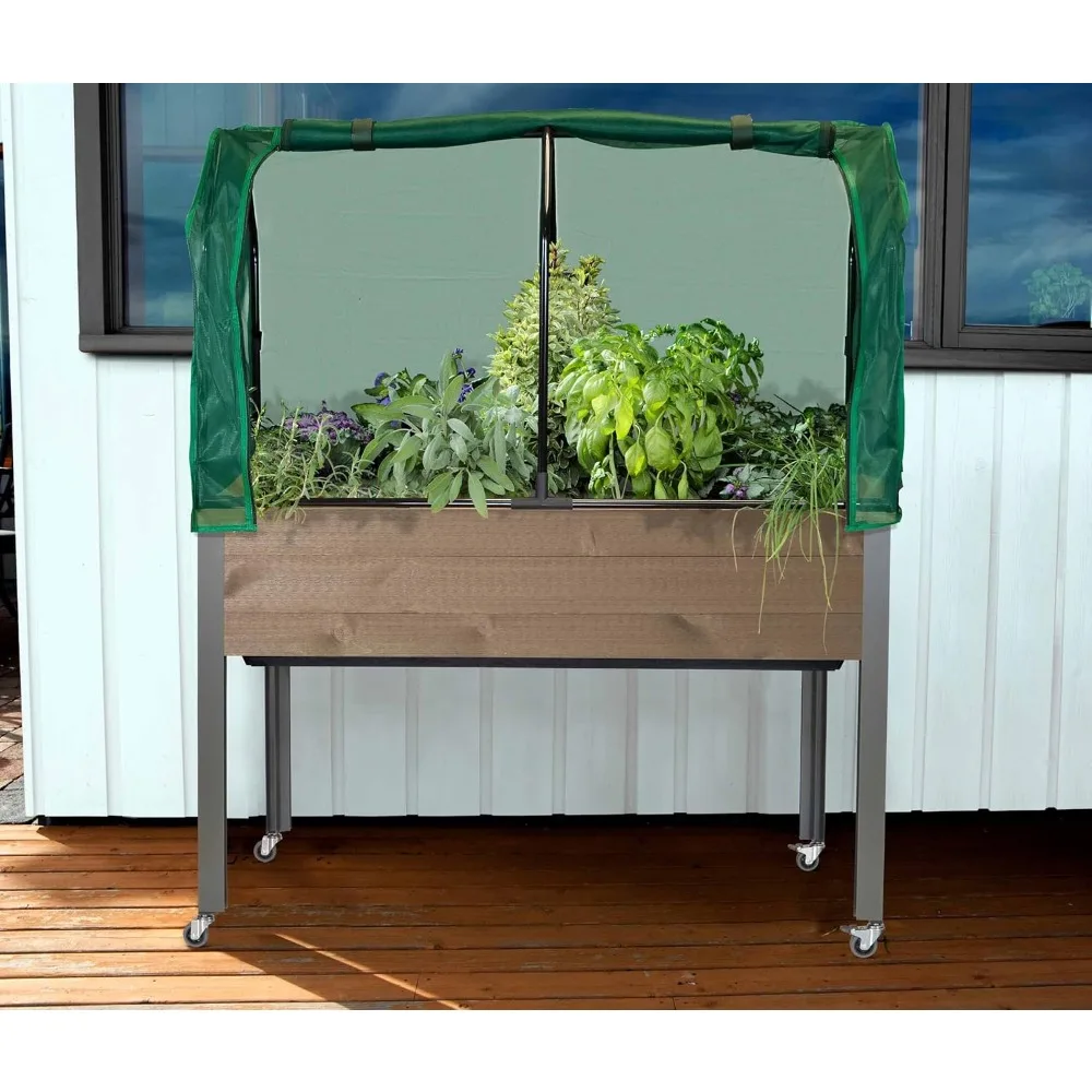 

Self-Watering Raised Garden Bed (21" x 47" x 32"H) with Greenhouse & Bug Combo Cover - The Flexibility of Container Gardening