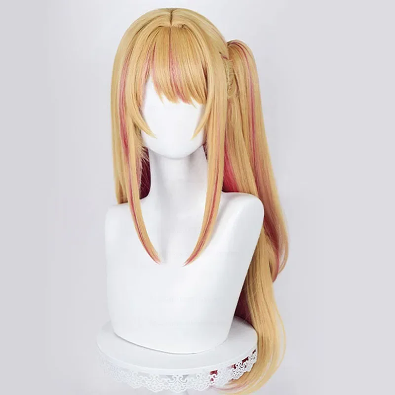 Perruque synthétique lisse 70cm, avec motif de dessin animé okr no ko hosh37adrencosplay, orange or rose, degré de chaleur