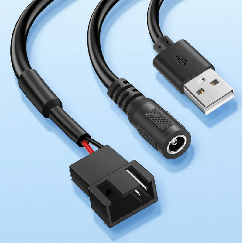 DC female to 4pin / USB  to 4-Pin PWM Fan Adapter Cable 5V DC Fan Power Connector with Speed Reduction for PC Case Cooler