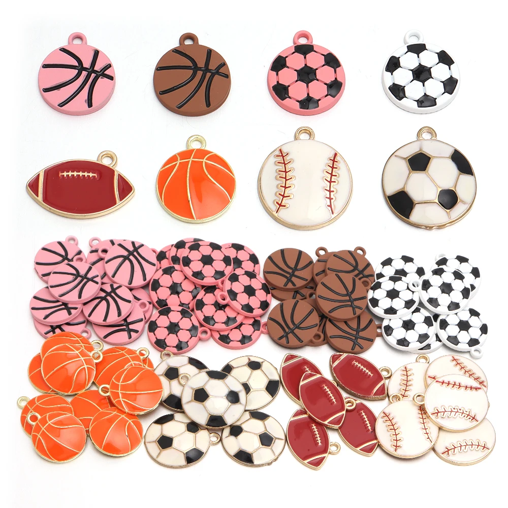 5Pcs Sports Ball Enamel Alloy Pendants Football Basketball Charms Pendants For DIY Earring Jewelry Making Ornament Accessories