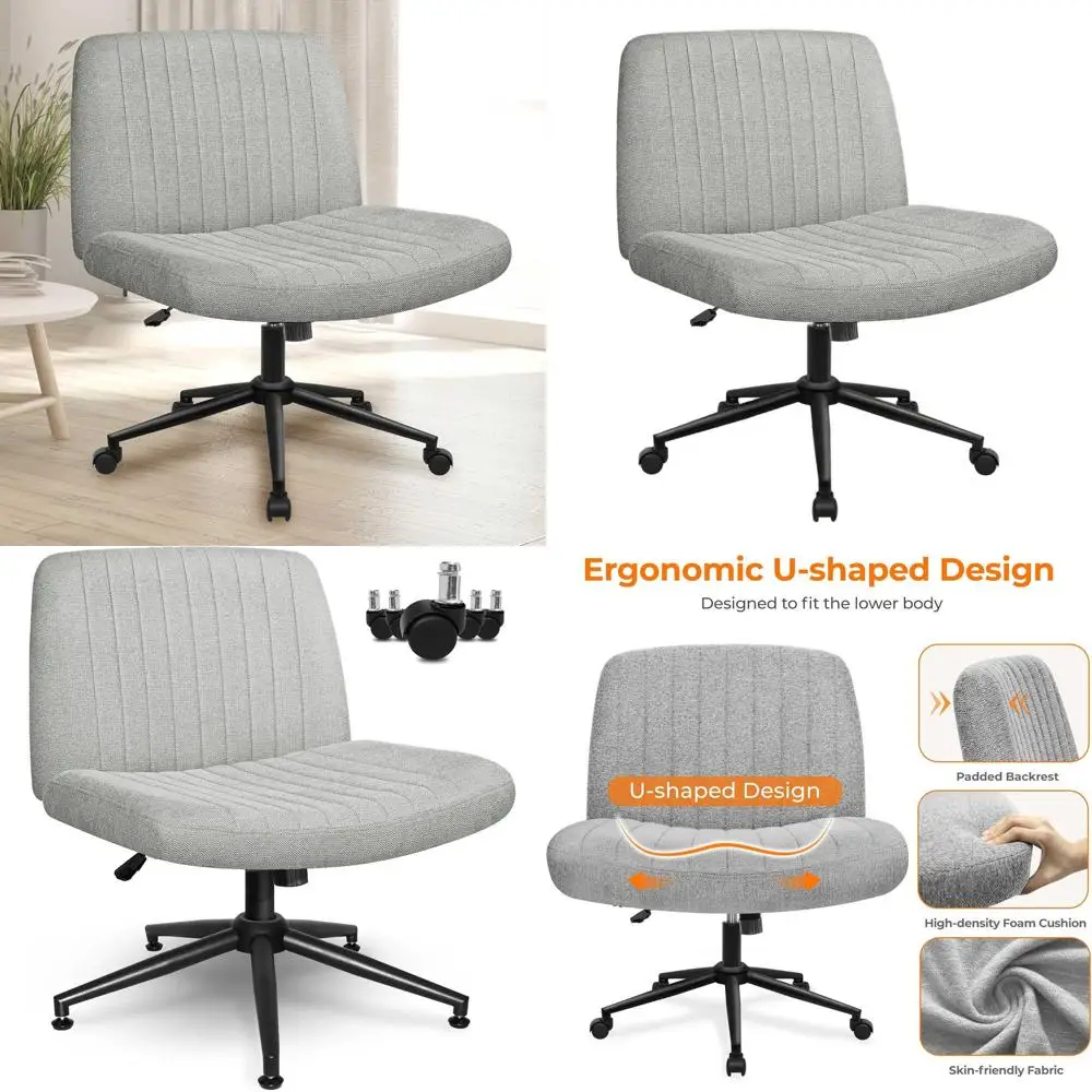 

Adjustable Swivel Rolling Grey Fabric Armrest Chair with Wheels for Office, Vanity, and Computer Desk Use
