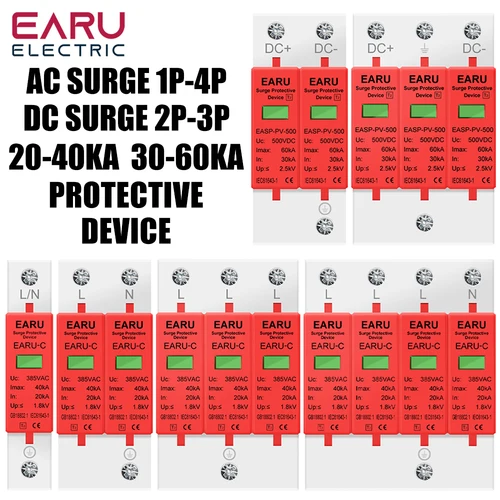Dispositivo de protección contra sobretensiones de energía, pararrayos SPD, casa de bajo voltaje, protección contra sobretensiones de 1/2/3/4 polos, CC 500V 800V 1000V 40KA 60KA