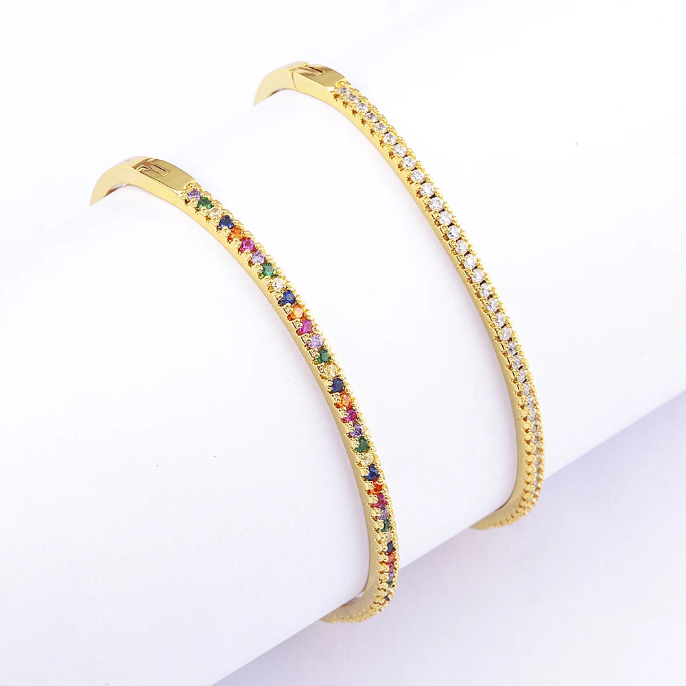 Nidin Top Quality Colorful White Color Cubic Zirconia Thin Bangles Bracelets for Women Wedding Elegant Jewelry Gifts Trendy