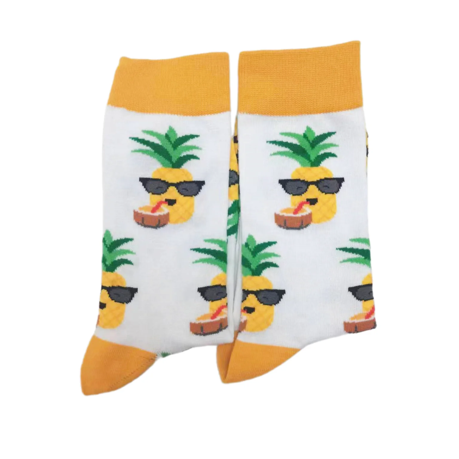 Funny Pineapple Cotton Men Crew Fruit Sock Street Tide Cacual Socks Gift Vacation Men Husband Cute Novelty Funky White Blue