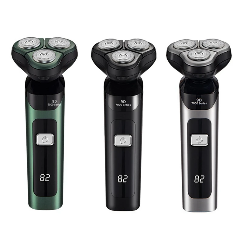 Electric Shaver LCD Digital Display Three-Head Floating Rechargeable Smart Razor Waterproof Shaver Type-C Charge